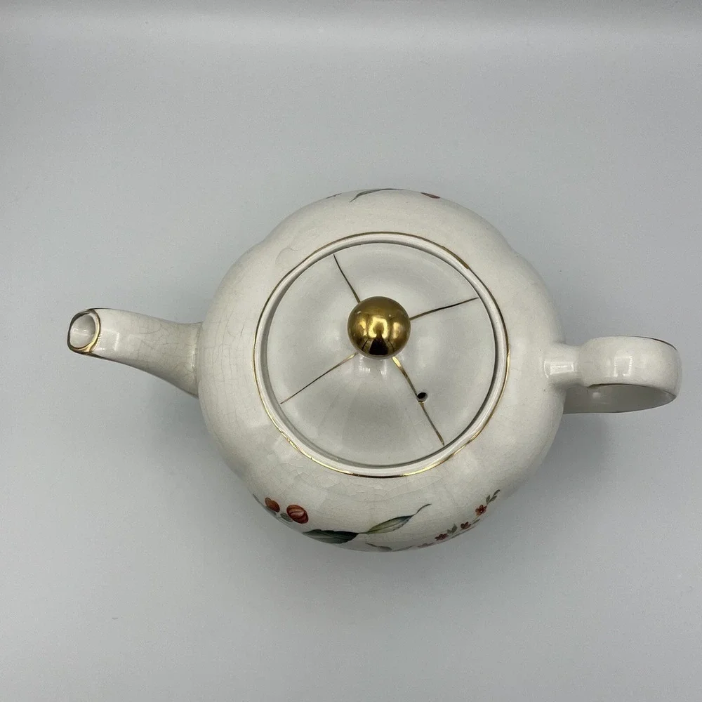 Vintage Ellgreave Wood & Sons Teapot Lid Floral Gold Trim Heatmaster England 4 C